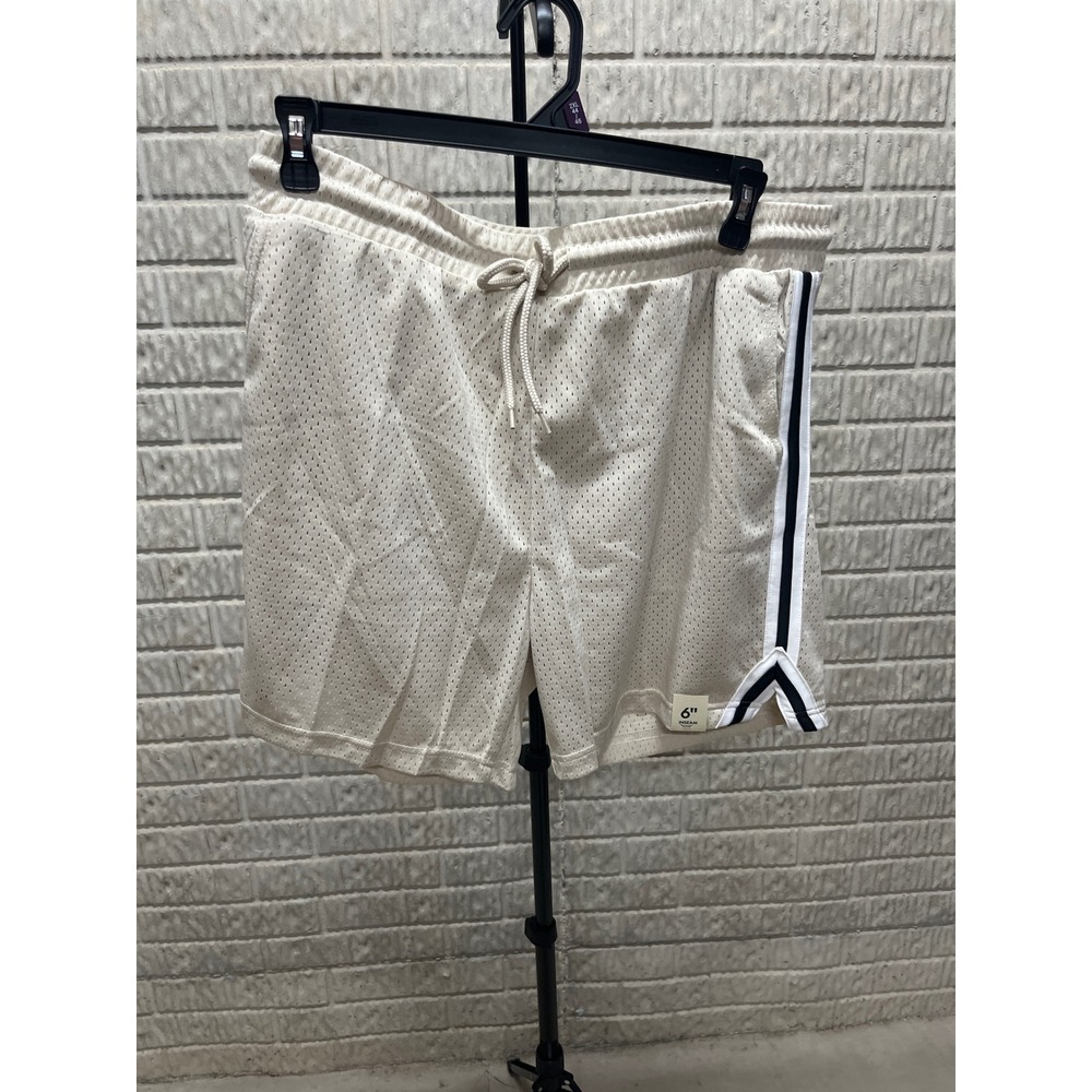 No Boundaries Mens Mesh Athletic Shorts Papyrus Beige Side Stripe 6in Inseam L
